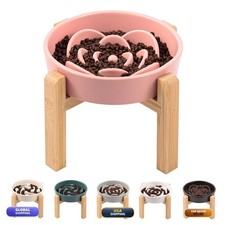 DJJJOOYS Pink Ceramic Dog Bowl Slow Feeder Medium And Large