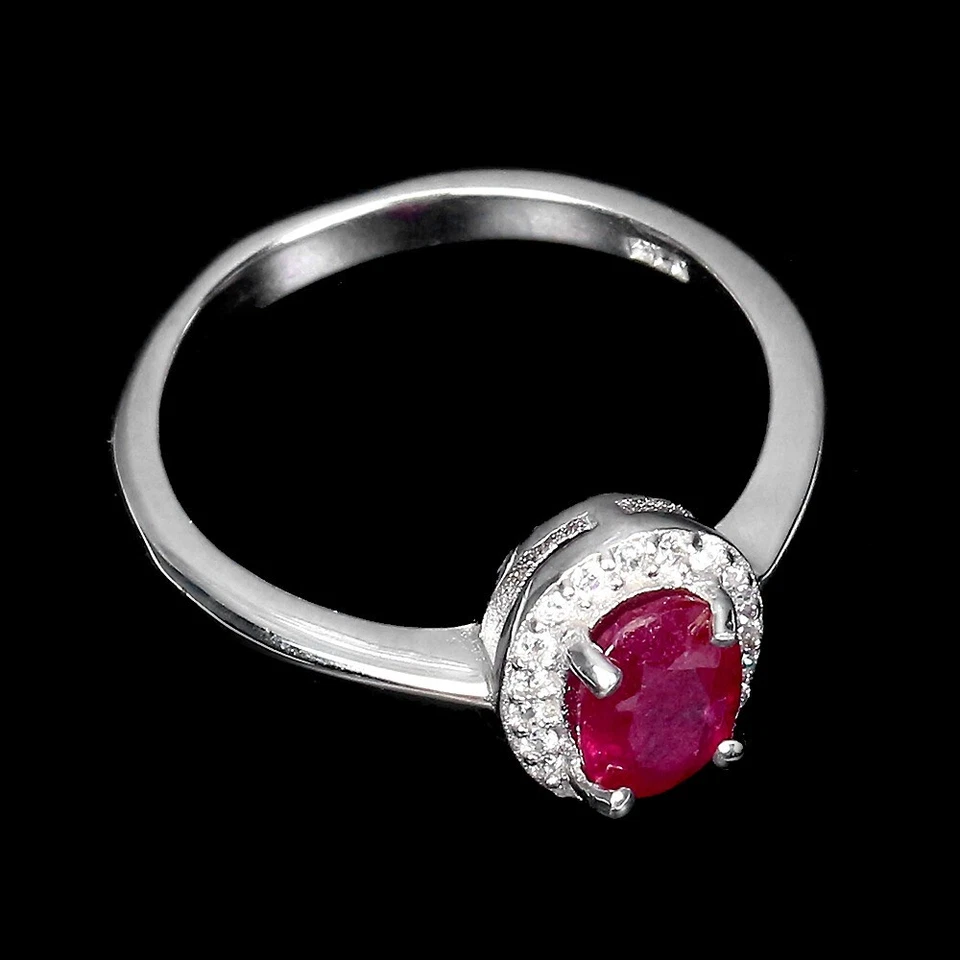 Anello in argento sterling 925 rubino ovale 7x5 mm gemma naturale gioiello... - Immagine 3 di 4