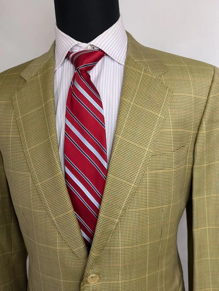 Blazer jaqueta esporte lã xadrez bege linha Chester Barrie Savile novo sem etiquetas US41R - Imagem 2 de 4
