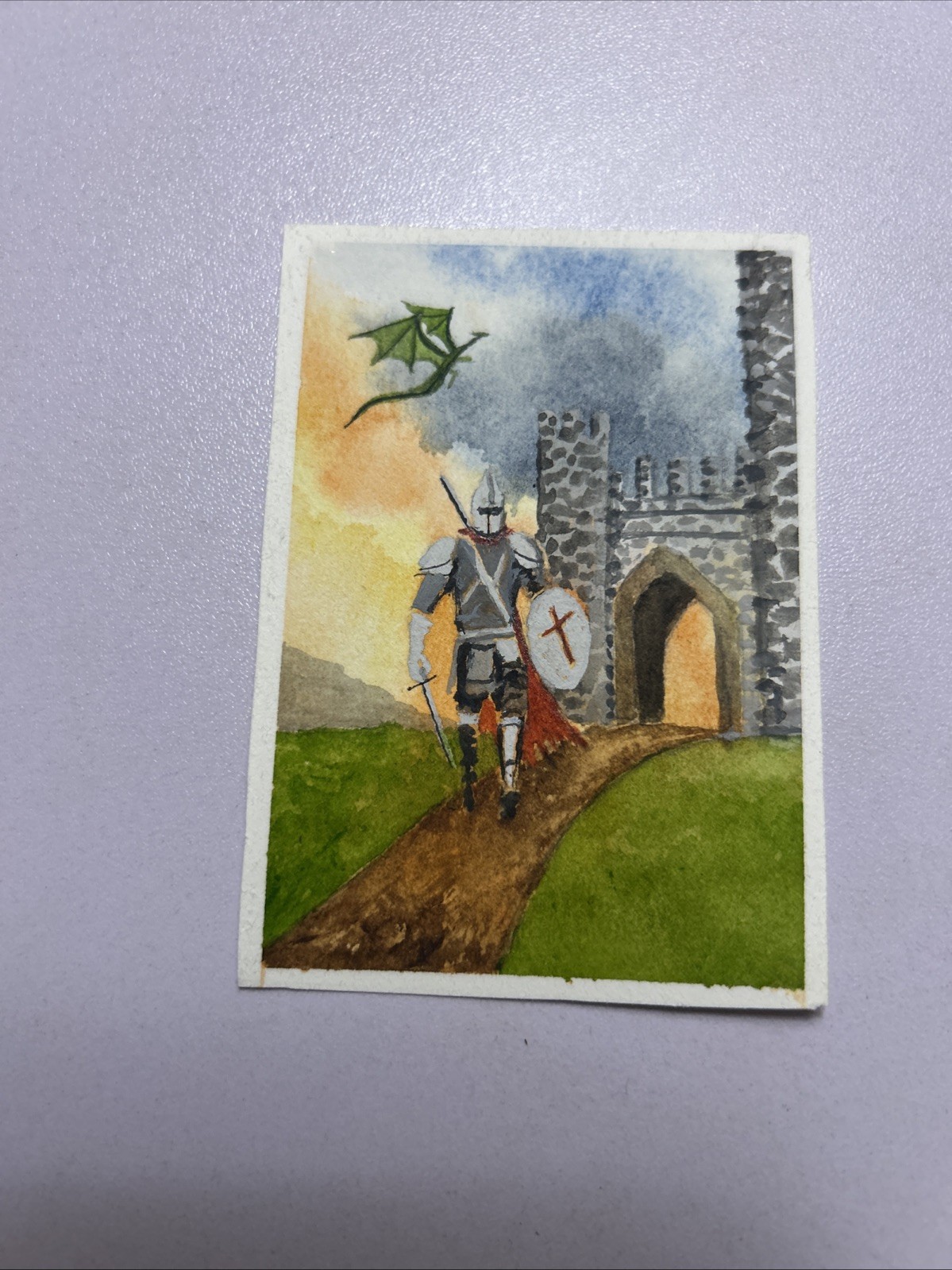 ACEO Original Castle Dragon Moon Fantasy Artist Elizabeth Winegar Free Shipping