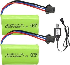 7.4V 500mAh Li-ion Battery 2 Pack w/ USB Charger for MN82 RC Car
