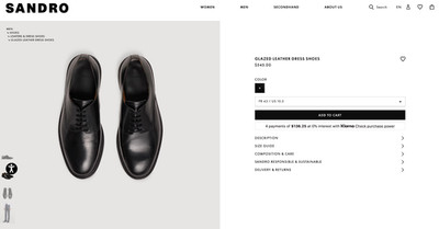 Sandro Paris Glazed Black Derby Shoe / Goodwear Welt UK Made $545
