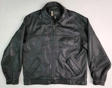 Vtg Eddie Bauer Black Leather Moto Cafe Racer Bomber Biker Jacket Men's LT