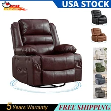 Oversized 360° Swivel Rocker Recliner Chair for Adults w/ Cup Holder Upholstered