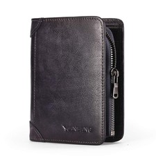 Mens Wallet Zipper Genuine Leather RFID Card Holders Cowhide Zip Coin Pocket ...