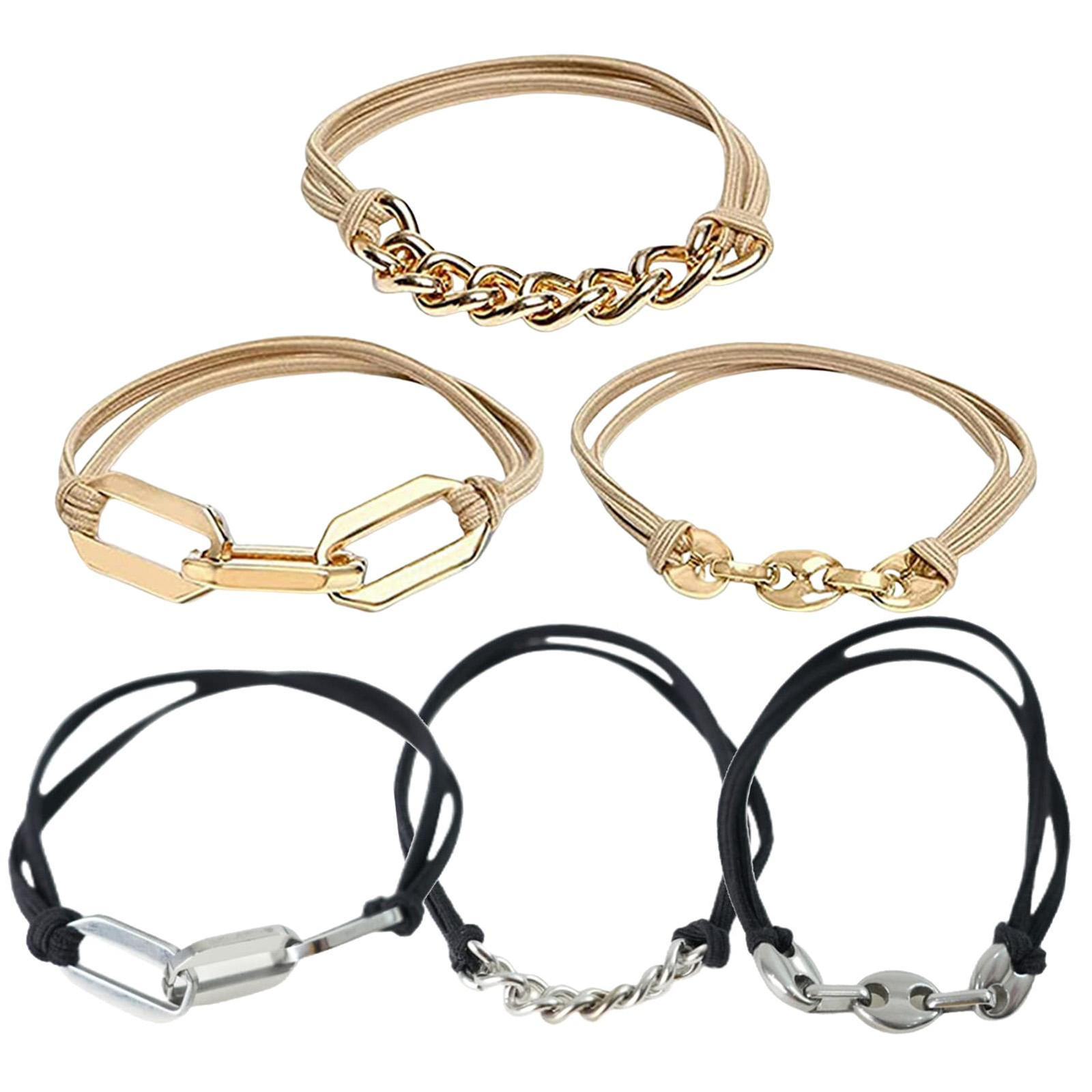 3*Bracelet Hair Ties with Beige Black Elastic Looks Cute on Your Wrist
