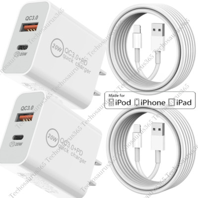 Fast Charger QC PD 20W Power Adapter Cube USB Cable For iPhone 13 12 11 14 8 7 6