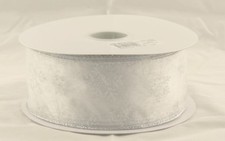 Silver Sparkle Snowflake on Sheer White Wide Wired Ribbon 50 Yards NEW christmas