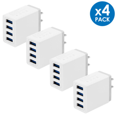 4x 4-Port USB Wall Charger QC 3.0 Fast Charging Power Adapter Plug Home Travel