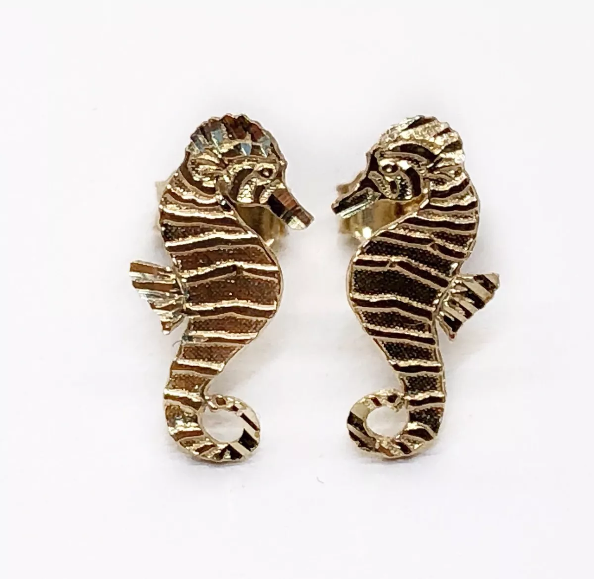 14k Solid Yellow Gold Seahorse Stud Earrings Push Back 13 MM eBay