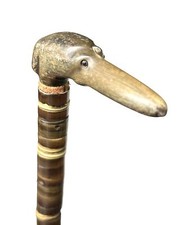Vintage Antique 19C Stacked Horn Dog Head Swagger Knob Walking Stick Cane Old