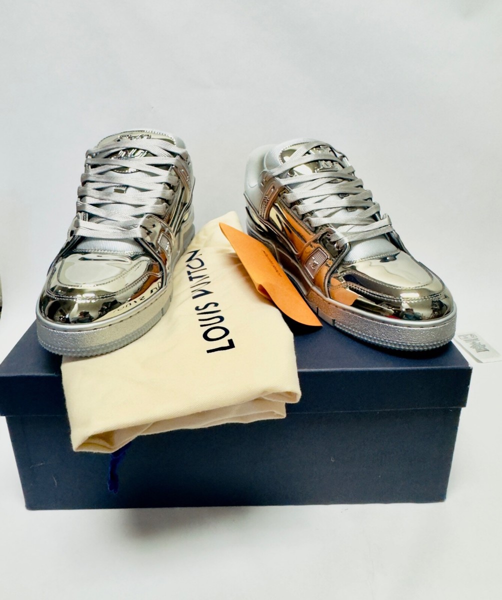 LOUIS VUITTON Silver Mirror LV Trainer Sneaker Virgil Abloh LOUIS VUITTON Silver Mirror LV Trainer Sneaker Virgil Abloh