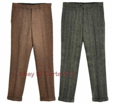 Men's Tweed Vintage Herringbone Slim Fit Wool Dress Pants Work Wedding Trousers