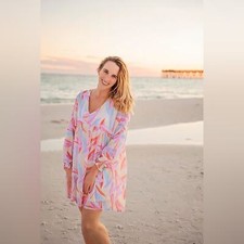 NWOT Peach Love California Multi Colored Floral Shift Dress / coverup sz Large