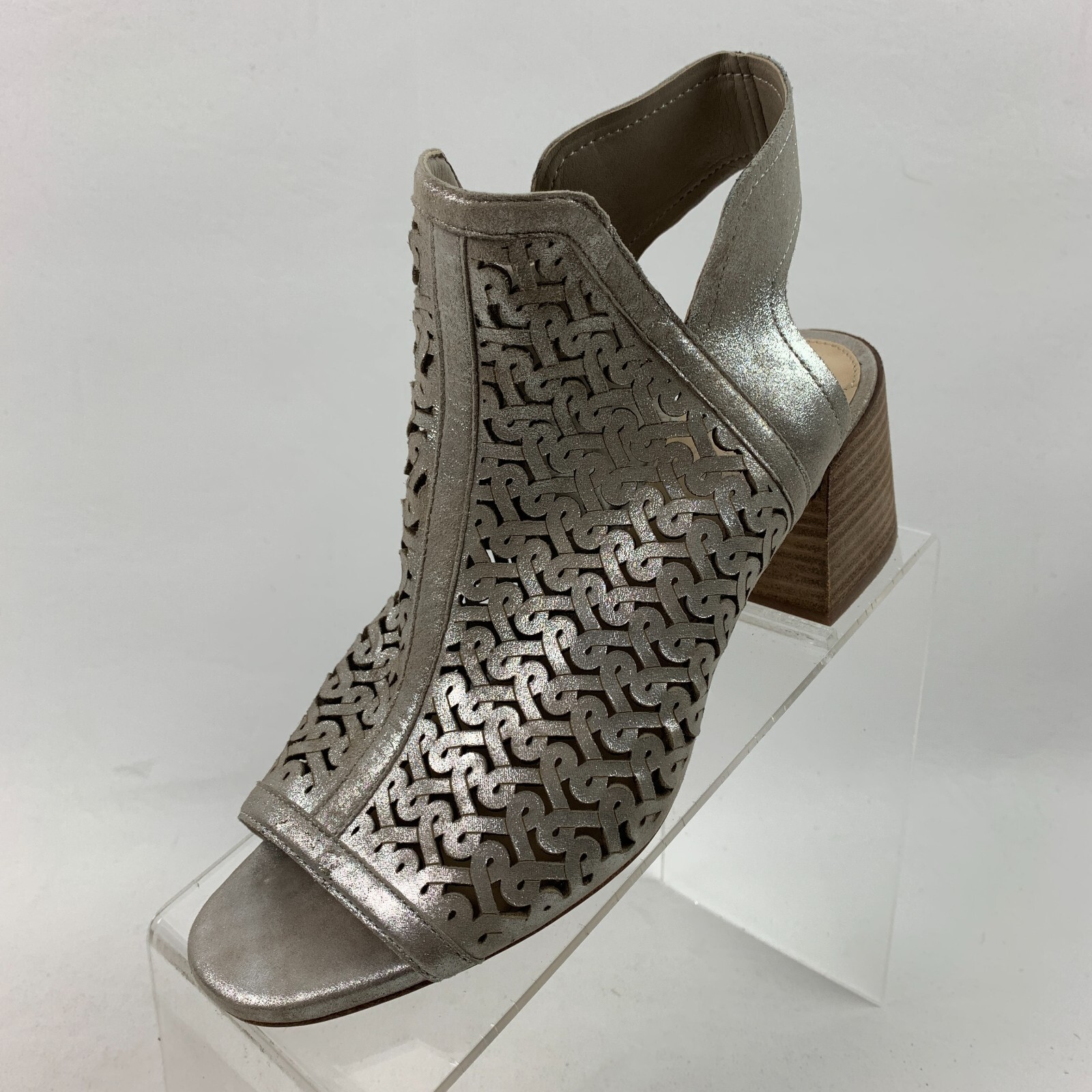 APL Sandali Vince Camuto tortora pelle metallizzata slingback zip tacco a blocco taglia 7M