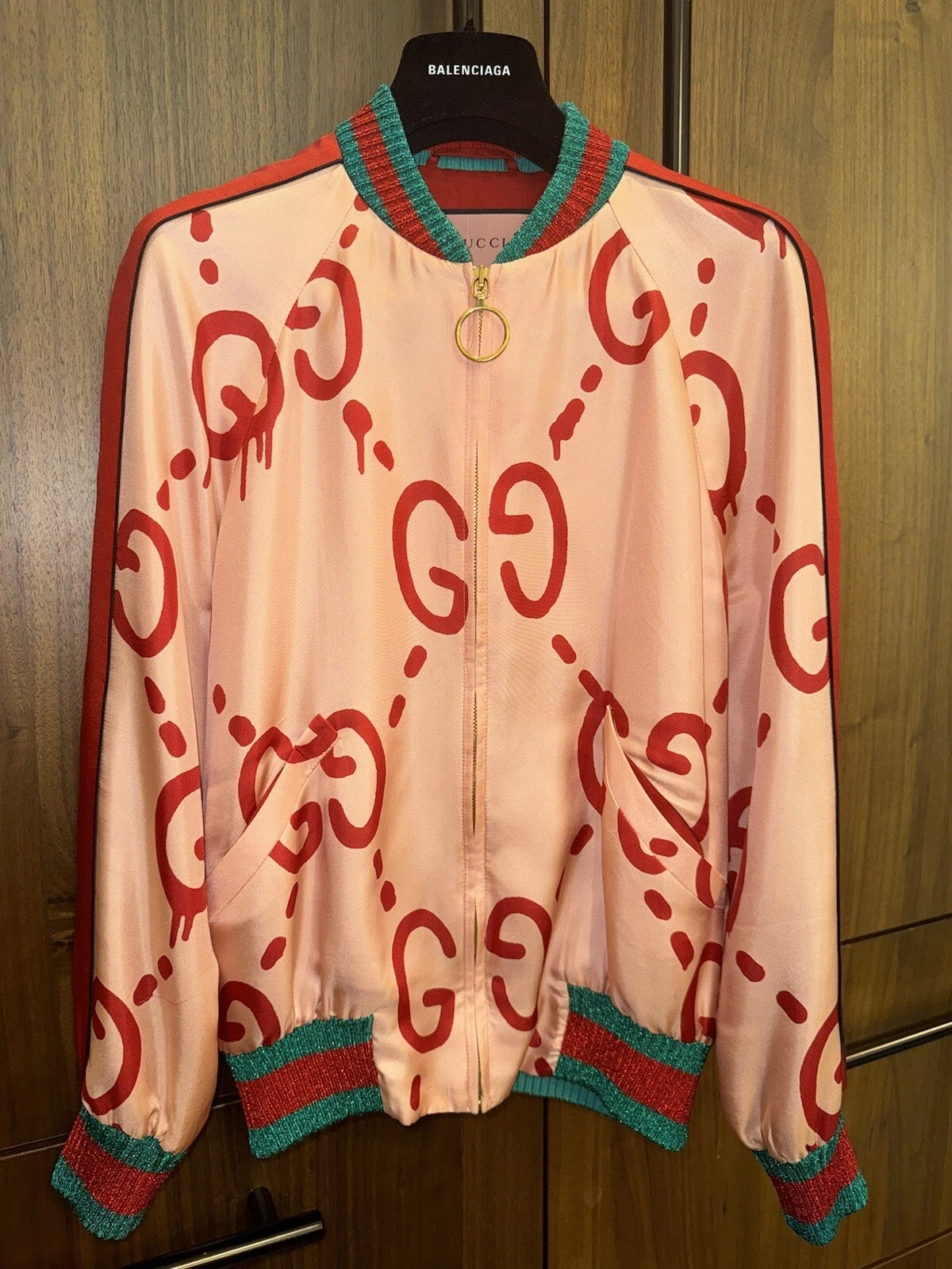 Giacca bomber in seta rosa gucci con ""LIFE IS"" GUCCI donna TAGLIA 38