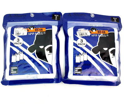 Black Bear Boys Size S 4-6 White 100% Cotton Pre Shrunk Classic Tank Top 2 Packs