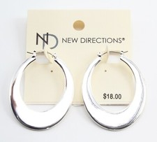 New Directions Silver Oval Hoop Earrings nwt E1348