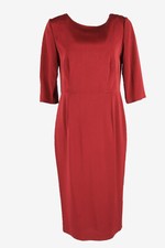 Plain Midi Dress Vintage Crew Neck 3/4 Sleeve Casual 80s Burgundy Size XL DR179