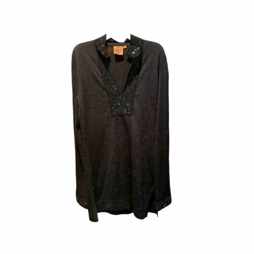 Tory Burch Merino Wool Embellished Tunic Charcoal Small  - Picture 1 of 8