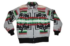 Justin Kraff Aztec Tribal Wool Bomber Jacket Pendleton Wool Beaded Sz XL USA