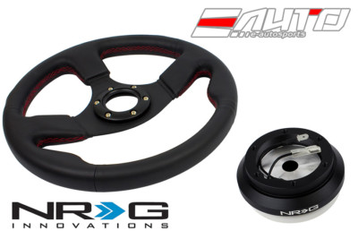 NRG 320mm 1.5'' Deep Race Leather Steering Wheel Red Stitch w/ Short Hub SRK-110H
