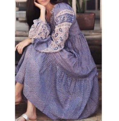 Matta Jaya Mira Midi Dress sz: XS Blue Jay Lightweight Cotton Prairie Long  Boho | eBay