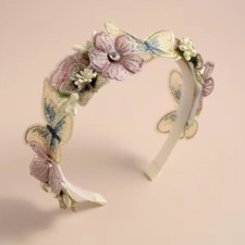 BRAND NEW HANDMADE MULTI COLOURED HEADBAND  BUTTERFLIES, FLOWERS, RHINESTONES