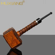 MUXIANG Handmade Poker Tobacco Pipe Smooth Briar Wooden Smoking Pipe Hammer Pipe
