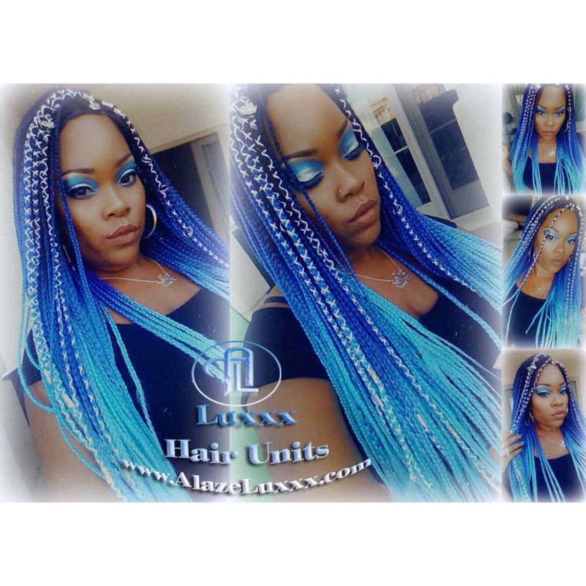 Blue Black Lace Closure Ombre Blue Mermaid Hair Box Braids 