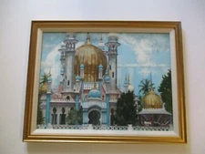 VINTAGE MOSQUE PAINTING ICONIC HISTORIC REGIONALIST REALISTIC SIGNED 1950'S RARE
