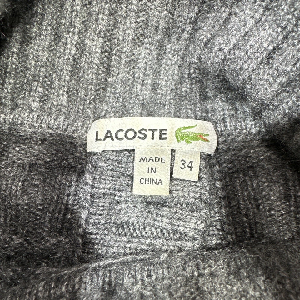 Lacoste 颈部束腰毛衣灰色羊毛羊绒混纺柔软舒适套衫 — 第 2/4 张图片