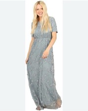 Mikarose Kinsley Modest Maxi Dress in Dusty Blue Floral Lace Size S