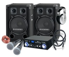 Set Coppia Casse Amplificate Impianto Karaoke Bluetooth Mp3 USB Microfoni 800W