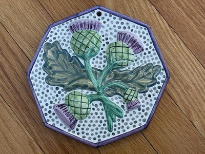 Rare Mackenzie Childs Ceramic Thistle Wall Plaque Hanging Decor- Signed & Dated