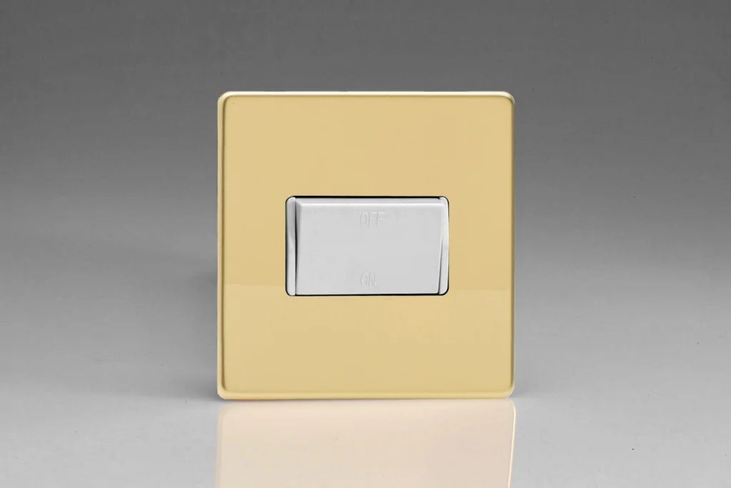 Switch Brass Fan Isolating Rocker Screwless Polished 10A 3 Pole Varilight