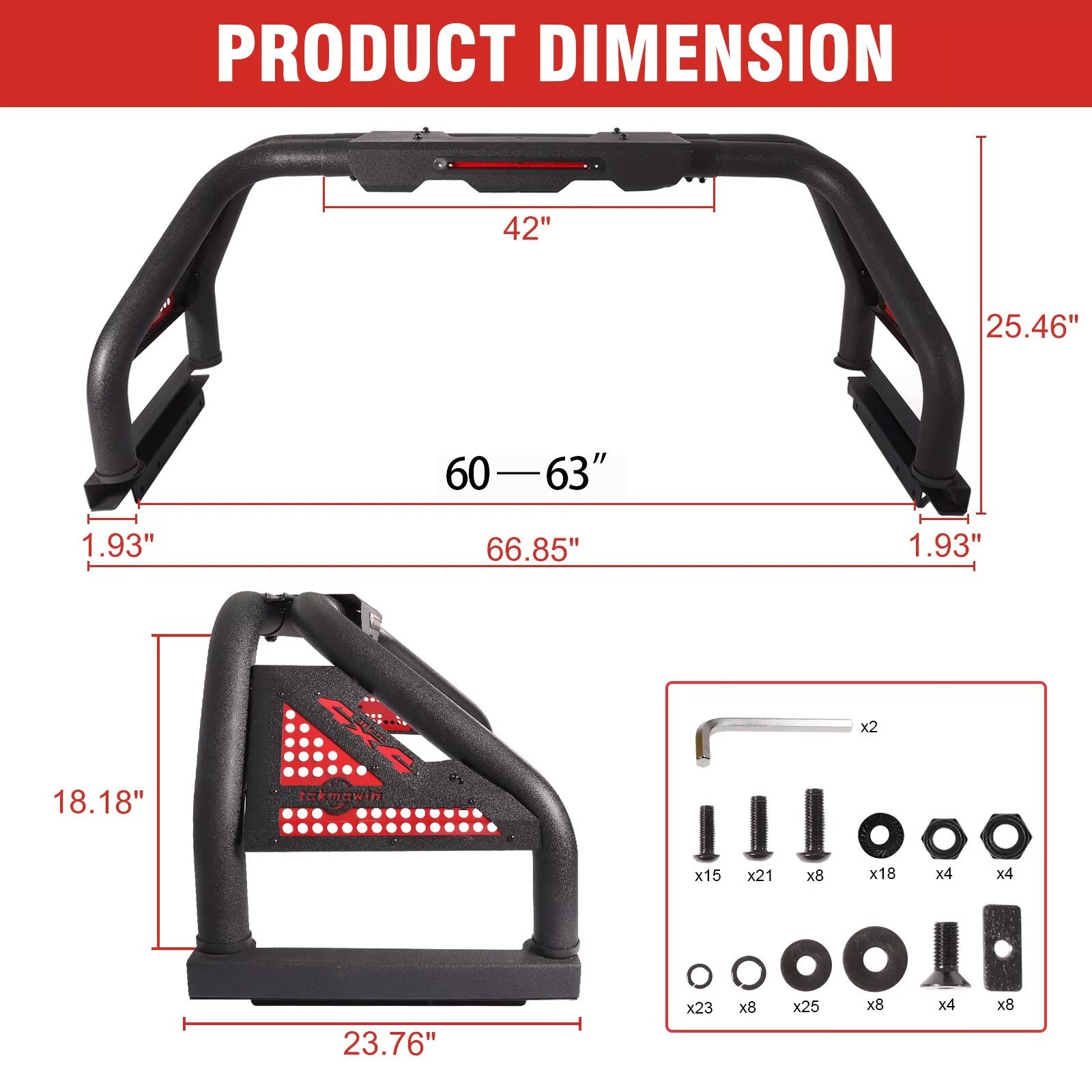 Roll Sport Bar Adjustable Chase Roof Rack Bed Bar For F-150/ Truck/Silverado/Ram