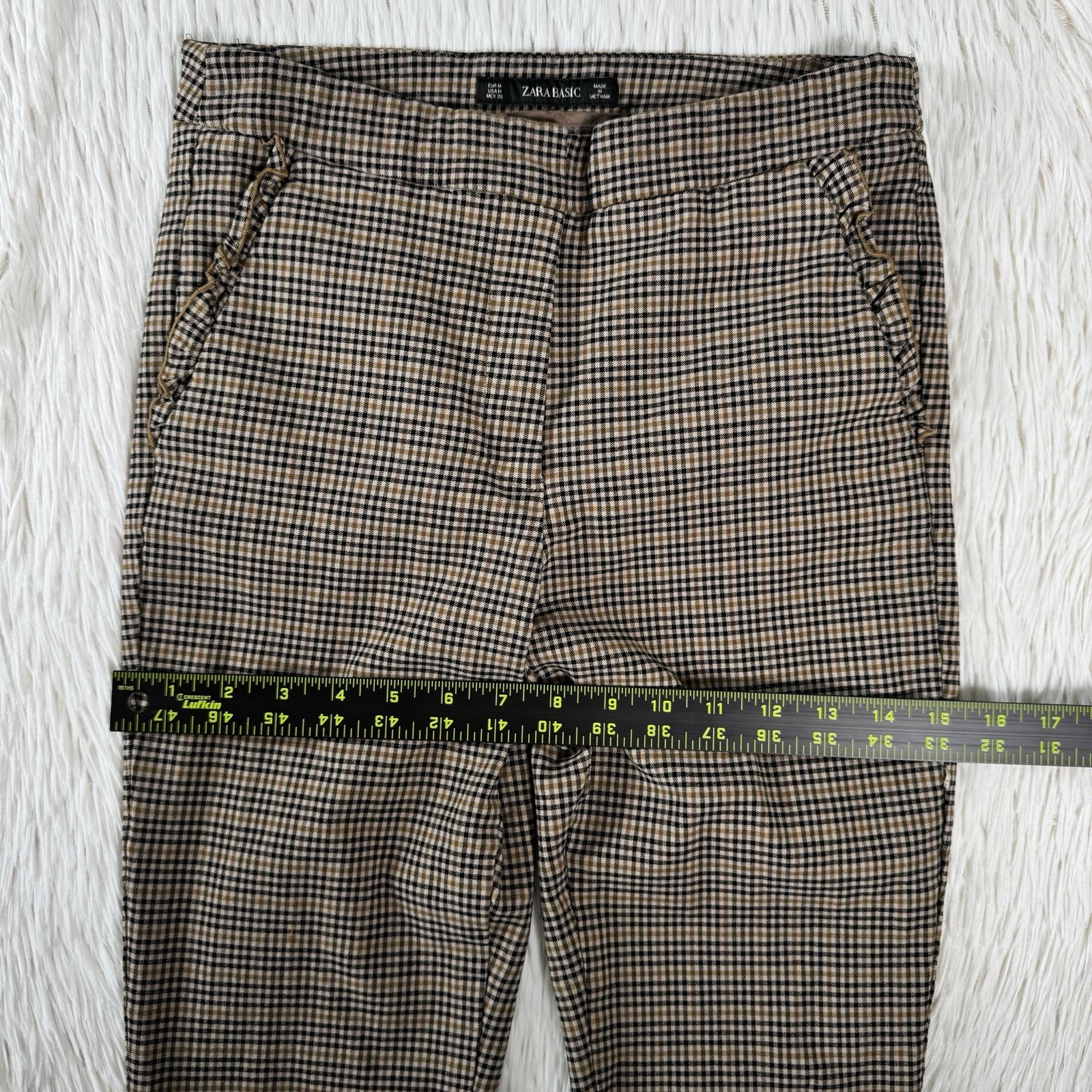 Zara Basic Tan Checked Mid-Rise Flat Front Slim L… - image 7