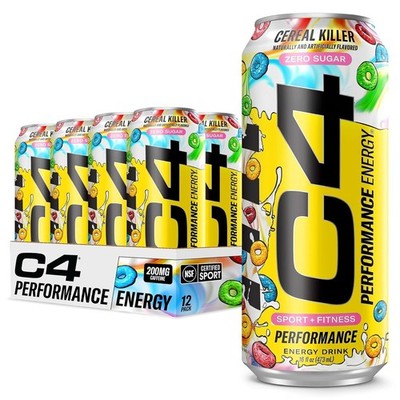 C4 Energy Carbonated Cereal Killer Zero Sugar Energy Drink, (Pack of 12)