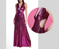 NWT Halston Natalia Gown In Sequins Side Cutout Evening Dress | Size 4