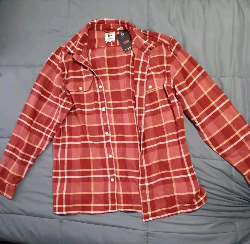 Levis Mens Jackson Worker Overshirt Indigo Hickory Stripe Relaxed Fit Large