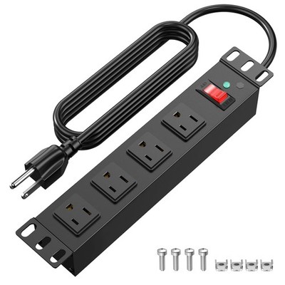 10 Inch Rack PDU Power Strip 4 Outlets 1U Rack Mount Power Distribution Unit