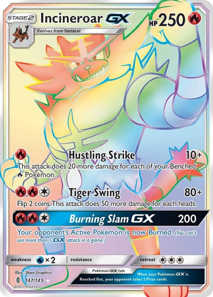 Incineroar GX - 147/145 - Pokemon Guardians Rising Sun Moon Secret Rare Card HP