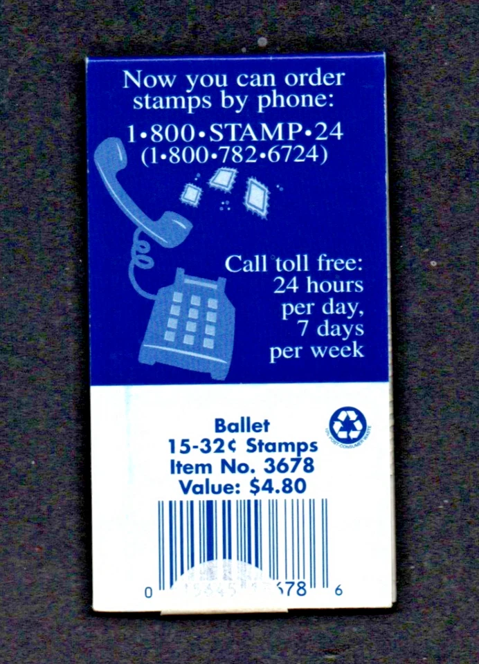 #BK273 MNH, BALLET UNOPENED VENDING BOOKLET OF 15X32, FV $4.80 (1998) - Image 3 of 3