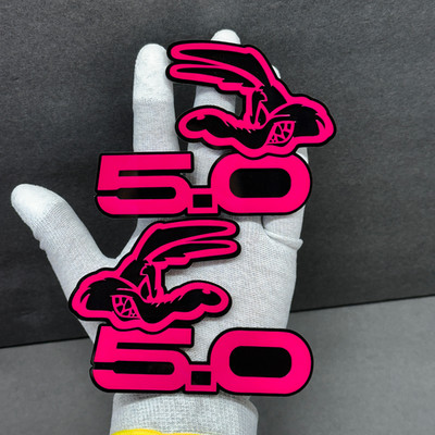 PINK COYOTE 5.0 Emblem Badges On Black Car Fender Angry Aggressive Racing