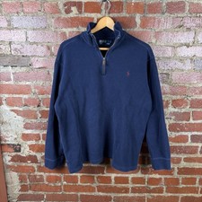 Polo Ralph Lauren Sweater Mens 2XL Navy Quarter Zip Mock Neck Cotton Pony Knit