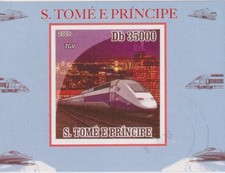 Timbres sur les Trains - Feuillet de timbres de Saint Thomas - TBE
