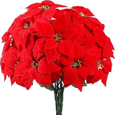 Poinsettias Artificial Christmas Flowers Decorations - 3 Pcs Big Artificial R...