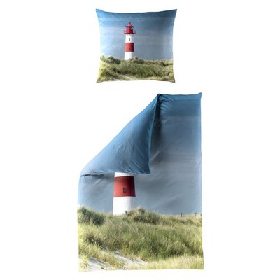 Bettwäsche Bierbaum Mako Satin 5285-20 Leuchtturm Maritim blau 135x200
