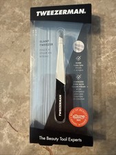 Tweezerman  Slant Tweezers - Black  White  Stainless Steel Hand Filled Tip